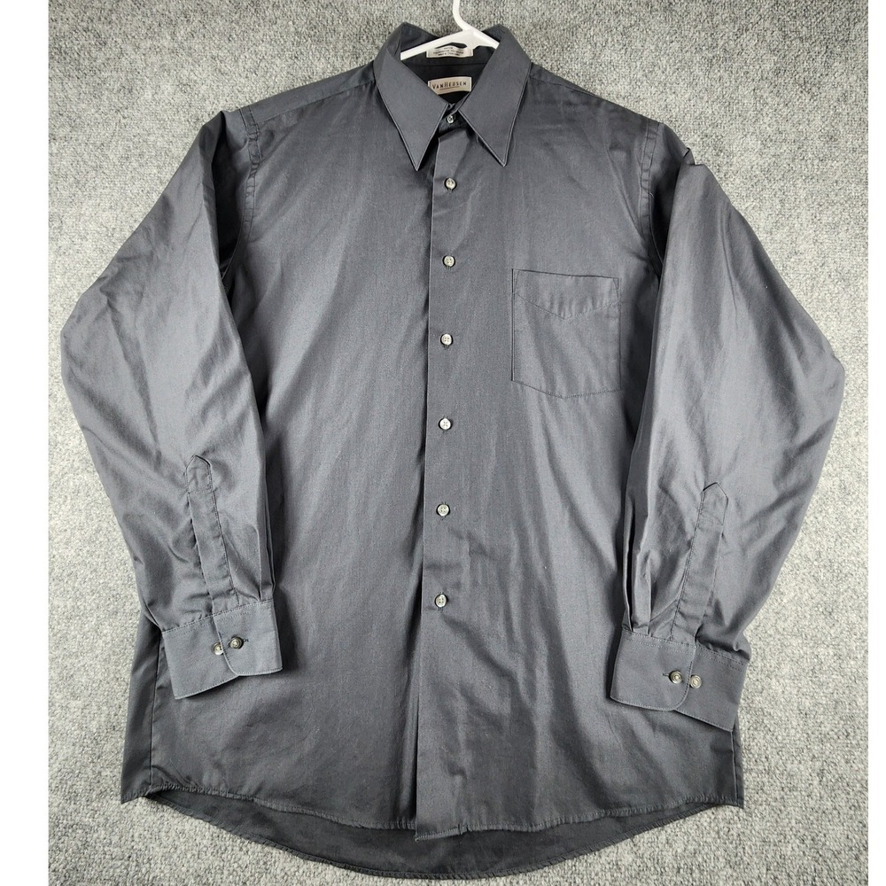 Van Heusen Mens Gray Poplin Dress Shirt 16 34/35 Wrinkle Free Long Sleeve PC-666